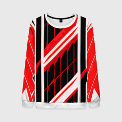 Свитшот мужской Red and white lines on a black background, цвет: 3D-белый
