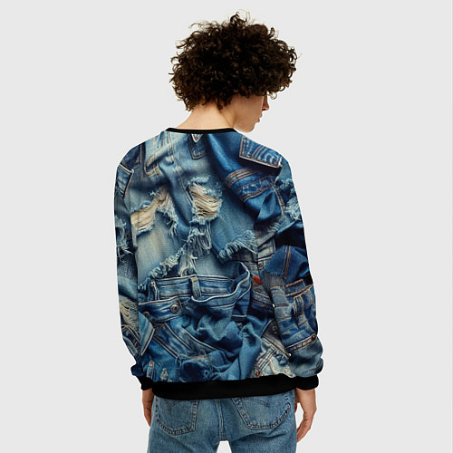 Мужской свитшот Denim rags - fashion trend / 3D-Черный – фото 4