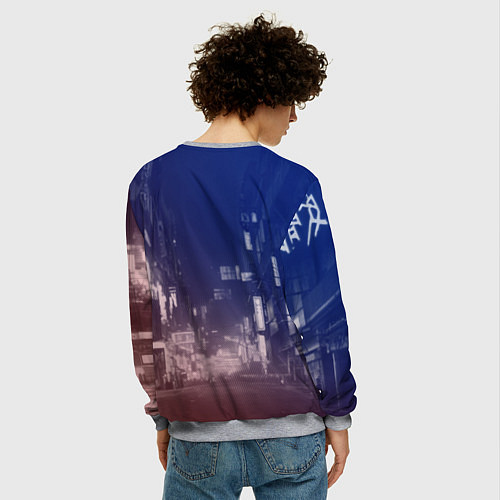 Мужской свитшот Девушка-киборг в футуристичной броне / 3D-Меланж – фото 4