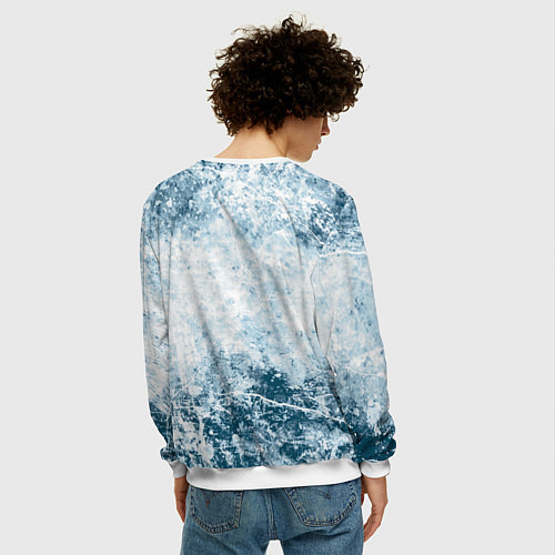 Мужской свитшот Серо-синий волк на абстрактном фоне / 3D-Белый – фото 4