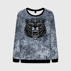 Свитшот мужской Серый злой медведь на сером текстурном фоне, цвет: 3D-черный