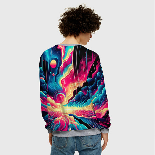 Мужской свитшот Neon space fantasy - ai art / 3D-Меланж – фото 4