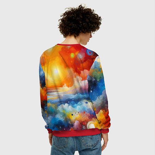Мужской свитшот Закат солнца - разноцветные облака / 3D-Красный – фото 4