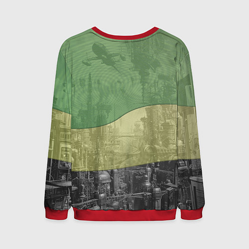 Мужской свитшот Футурисчтичный пейзаж города / 3D-Красный – фото 2