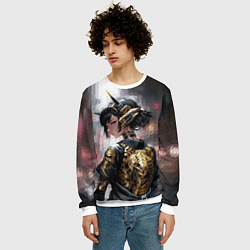 Свитшот мужской Девушка-андроид в золотых одеяниях, цвет: 3D-белый — фото 2