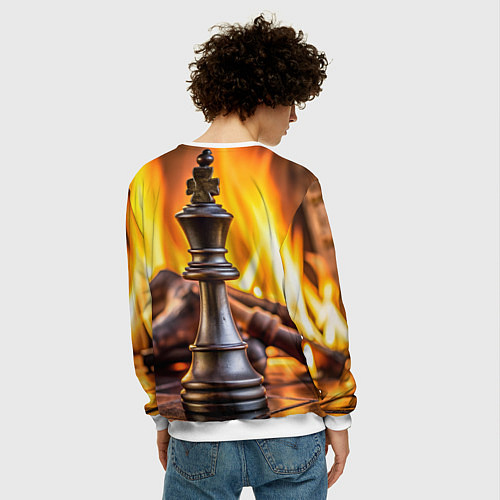 Мужской свитшот Шахматы - король на фоне огня / 3D-Белый – фото 4
