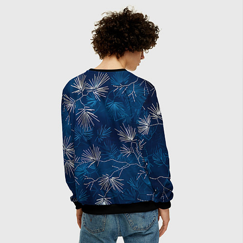 Мужской свитшот Японская вышивка сашико - ветви сосны / 3D-Черный – фото 4