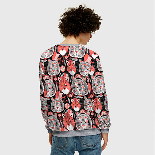 Мужской свитшот Узор тигр с лисой / 3D-Меланж – фото 4