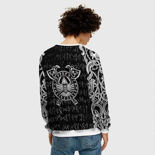 Мужской свитшот Волки с символикой на фоне полустёртых рун / 3D-Белый – фото 4