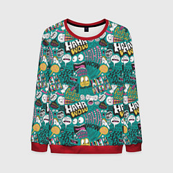 Свитшот мужской Ха-ха ничего себе - паттерн с рожицами, цвет: 3D-красный