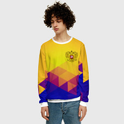 Свитшот мужской Желтая геометрия - спорт Россия с гербом, цвет: 3D-белый — фото 2