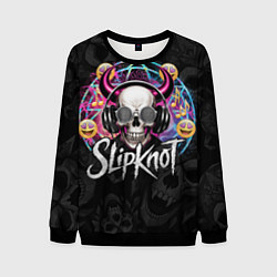Свитшот мужской Slipknot на фоне черепа демона с рогами в очках, цвет: 3D-черный