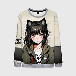 Свитшот мужской Девушка-кошка в болотной толстовке, цвет: 3D-меланж