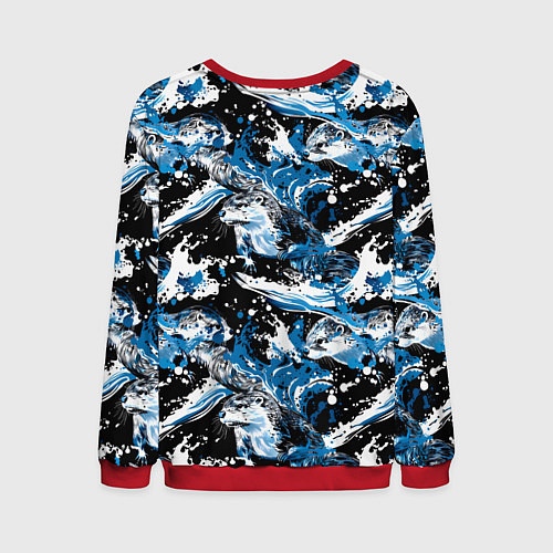 Мужской свитшот Выдры в речке на волнах - паттерн / 3D-Красный – фото 2