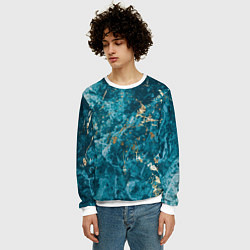 Свитшот мужской Мраморная текстура с золотом, цвет: 3D-белый — фото 2