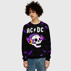 Свитшот мужской AC DC неоновый череп, цвет: 3D-черный — фото 2