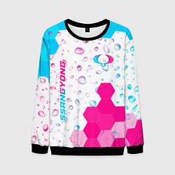 Свитшот мужской SsangYong neon gradient style вертикально, цвет: 3D-черный