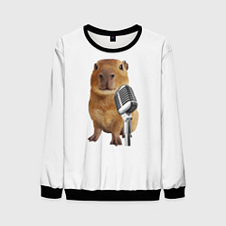 Свитшот мужской Капибара с микрофоном мем, цвет: 3D-черный