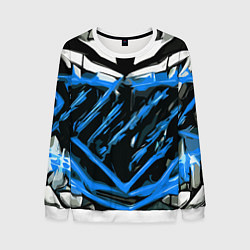 Свитшот мужской Blue and white abstraction on a black background, цвет: 3D-белый