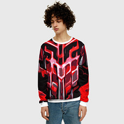 Свитшот мужской Абстрактные красные линии на чёрном фоне, цвет: 3D-белый — фото 2