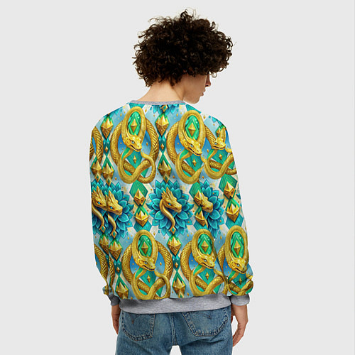 Мужской свитшот Золотистые змеи и цветы / 3D-Меланж – фото 4