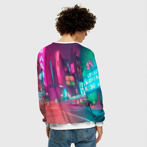 Мужской свитшот Девушка-кошка в стиле киберпанк / 3D-Белый – фото 4