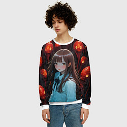 Свитшот мужской Аниме девушка окружённая красными монстрами, цвет: 3D-белый — фото 2