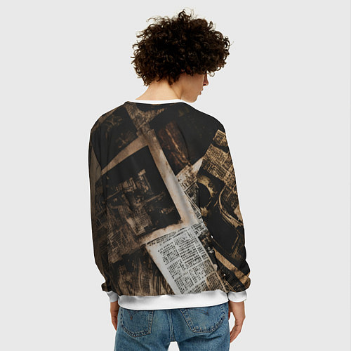 Мужской свитшот Иллюстрация из манги на газетах / 3D-Белый – фото 4