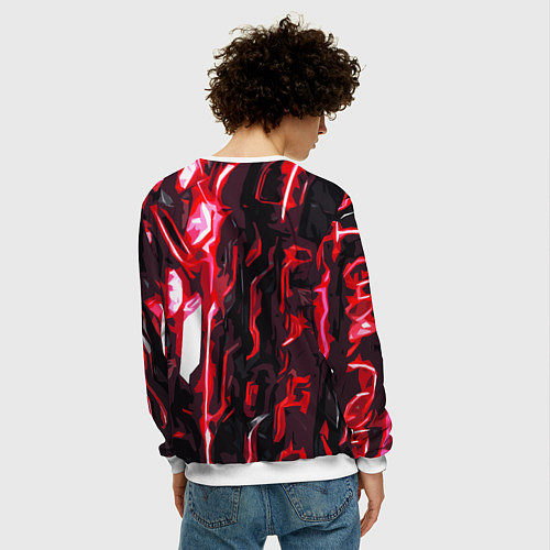 Мужской свитшот Красно-чёрная киберпанк абстракция / 3D-Белый – фото 4