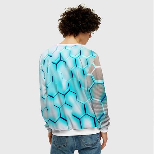 Мужской свитшот Неоновая броня соты / 3D-Белый – фото 4