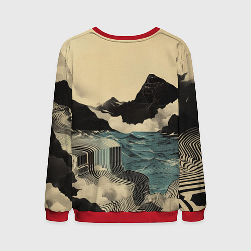 Мужской свитшот Ретро пейзаж в Японском стиле / 3D-Красный – фото 2