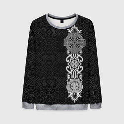Свитшот мужской Славянский вертикальный орнамент в узоре, цвет: 3D-меланж