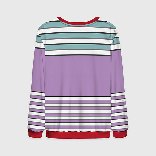 Мужской свитшот Горизонтальный полосы сиреневые и зеленые / 3D-Красный – фото 2