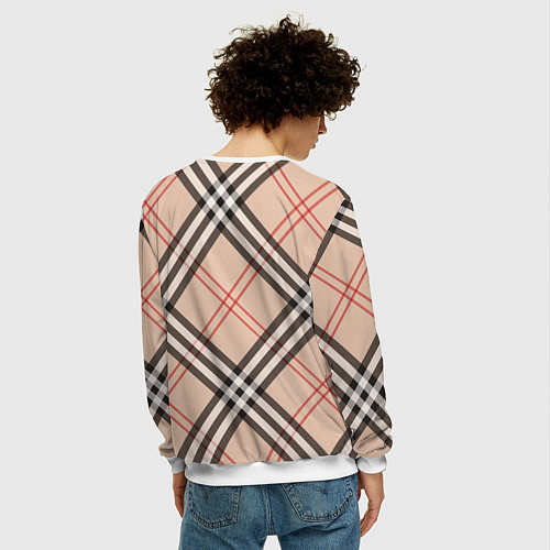Мужской свитшот Стильная клетка - шотландка, крупно / 3D-Белый – фото 4