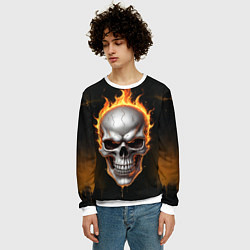 Свитшот мужской Череп в огне, цвет: 3D-белый — фото 2