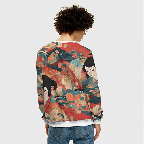 Мужской свитшот Японский орнамент с девушкой / 3D-Белый – фото 4