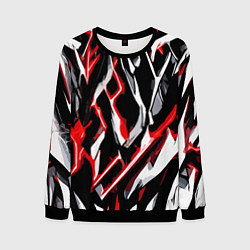 Мужской свитшот Красно-белые агрессивные полосы на чёрном фоне