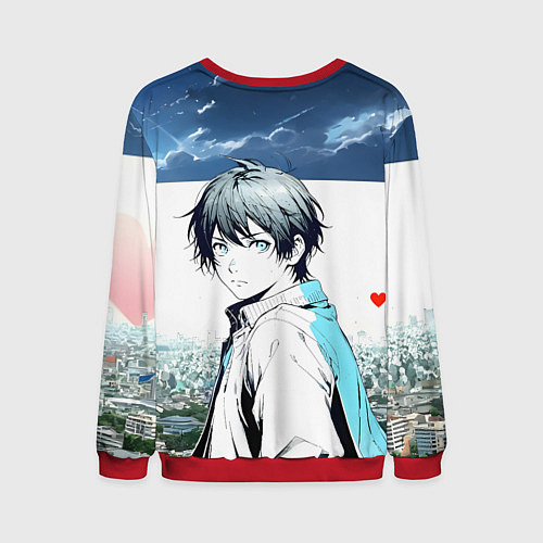 Мужской свитшот Аниме город / 3D-Красный – фото 2