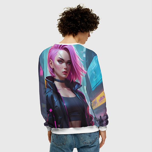 Мужской свитшот Cyberpunk 2077 a girl / 3D-Белый – фото 4