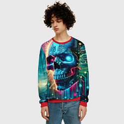 Свитшот мужской Cool cyber skull - neon glow, цвет: 3D-красный — фото 2