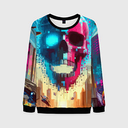 Свитшот мужской Cool vanguard neon cyber skull - ai art, цвет: 3D-черный