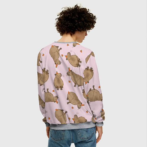 Мужской свитшот Паттерн с капибарами и мандаринками розовый / 3D-Меланж – фото 4