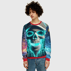 Свитшот мужской Скелет в балахоне - граффити кибер-хакер, цвет: 3D-красный — фото 2