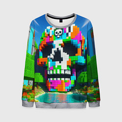 Свитшот мужской Minecraft landscape with skull - ai art fantasy, цвет: 3D-меланж