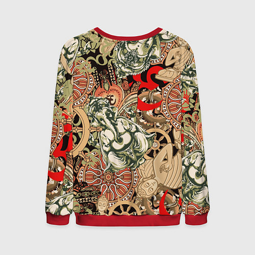 Мужской свитшот Будда и Ганеша на фоне сансары и мандалы / 3D-Красный – фото 2
