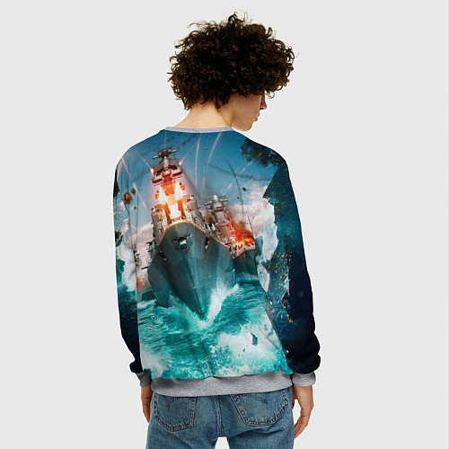 Мужской свитшот Wartunder корабль авианосец / 3D-Меланж – фото 4