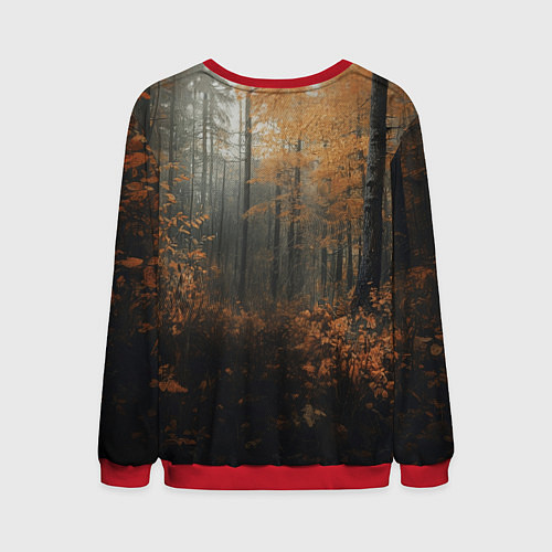 Мужской свитшот Черный лис в осеннем лесу / 3D-Красный – фото 2