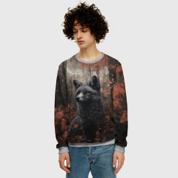 Свитшот мужской Черный лис в пасмурном лесу, цвет: 3D-меланж — фото 2