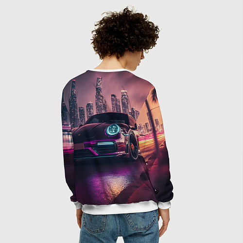 Мужской свитшот Porshe ночной город / 3D-Белый – фото 4