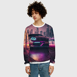 Свитшот мужской Porshe ночной город, цвет: 3D-белый — фото 2